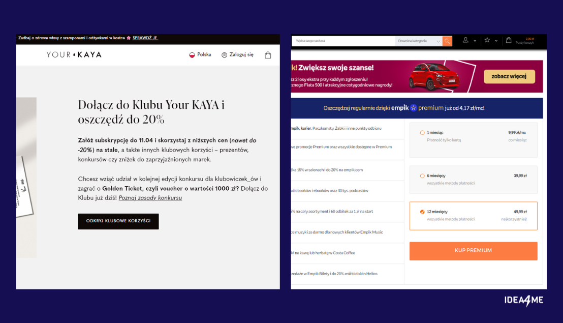 Usługi subskrypcji produktów i usług Your Kaya i Empik Premium