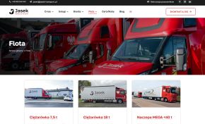Podstrona Flota na jasek-transport.pl: pojazdy od vanów po zestawy MEGA
